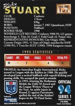1994 Dynamic Rugby League Series 1 - Gold #G1 Ricky Stuart Back